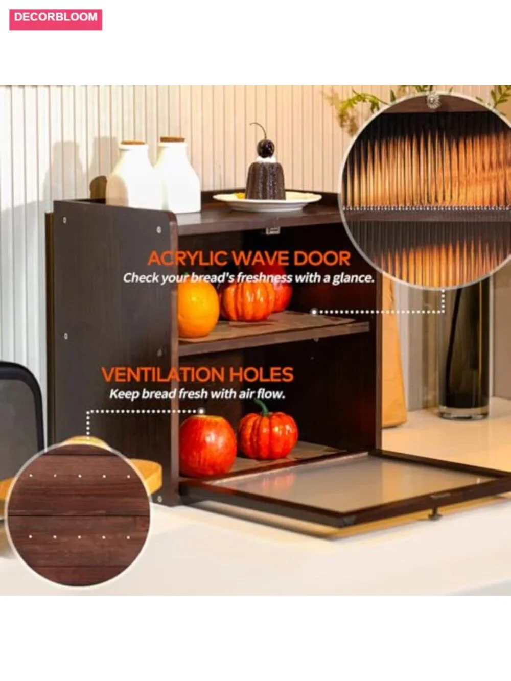 Solid Pine Wood Bread Box with Acrylic Window and Magnetic Latch